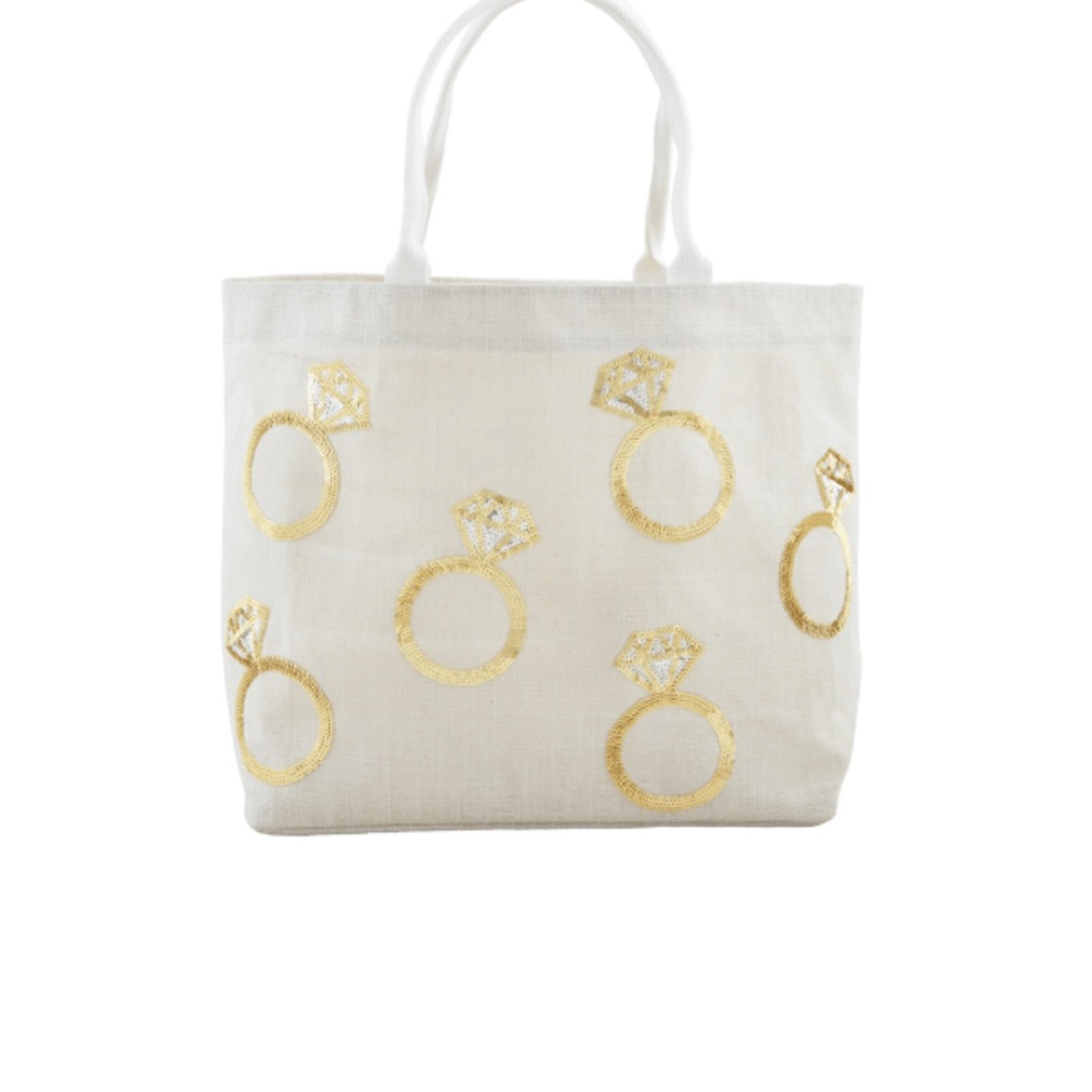 Mud Pie Wedding Ring Sparkle Tote Beach Bag Wedding Sequin Shopping 14.5”X 22”